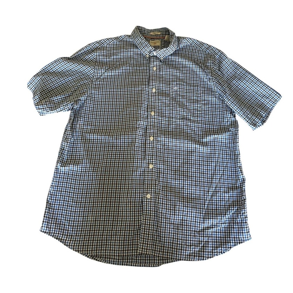 Dockers Short Sleeve Plaid Button Down Shirt Men's Size L White Blue Black